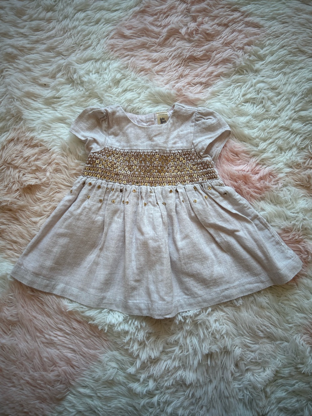 Girls' Pale Pink Sequin-Smocked Party Dress
